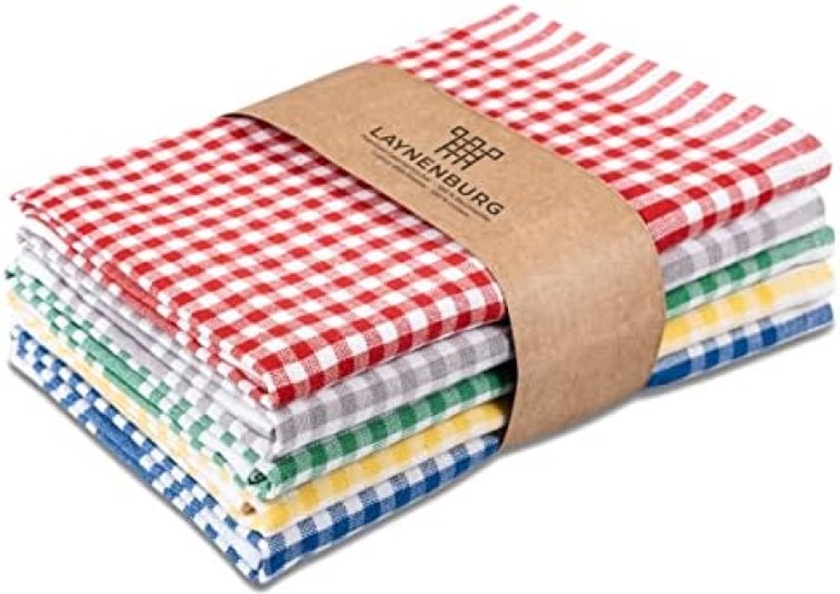 5er-Set Premium Geruite Theedoeken 100% Katoen OEKO TEX Standaard 100-50x70 cm & Hanger Keukenhanddoeken Pluisvrij & Modern Vintage Keukenhanddoeken