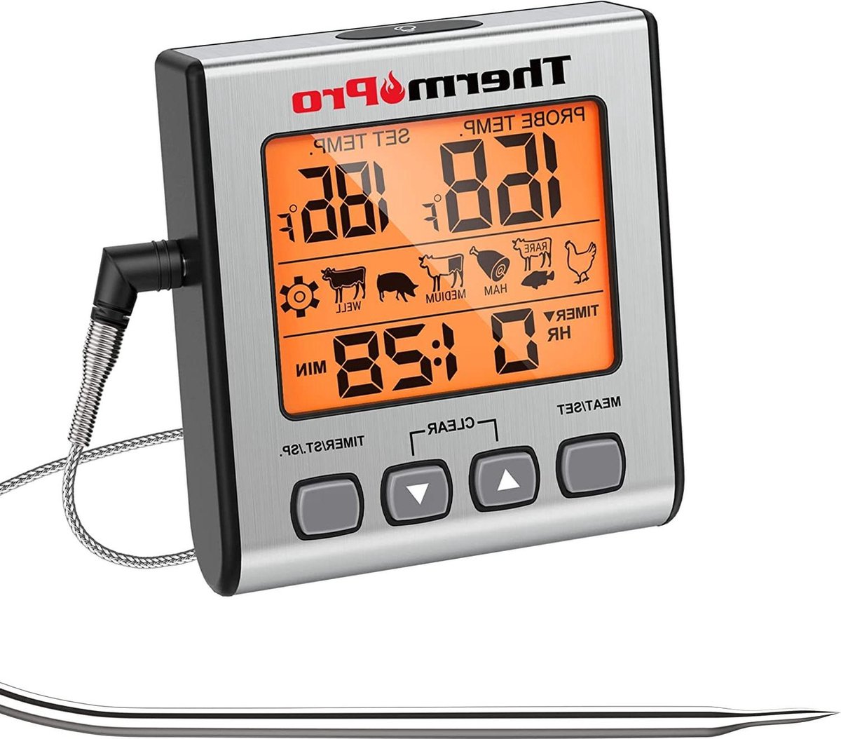 Vleesthermometer Digitale Nauwkeurige Snoep Roker Koken TP16S Thermometer BBQ Grillen Backlight Timer Modus