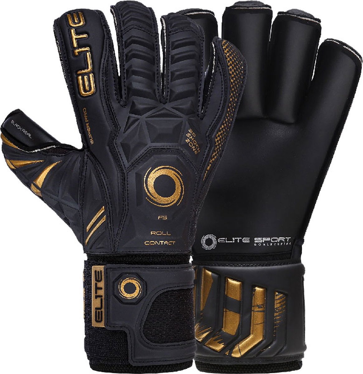 Elite Sport Black Real Keepershandschoenen - Zwart / Goud | Maat: 8