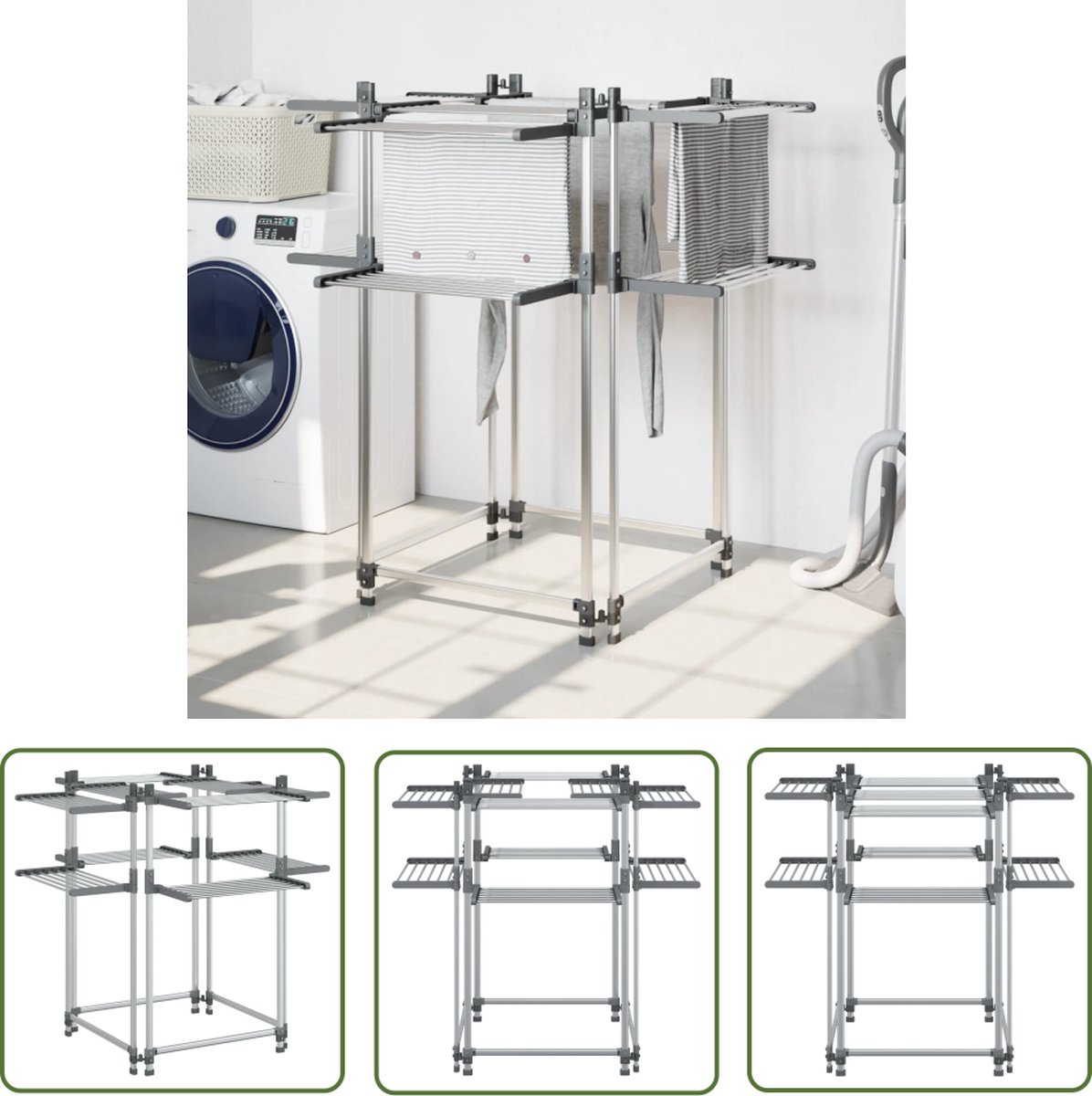 The Living Store Wasdroogrek - 2-Laags - Aluminium - 107x107x120 cm - Compact