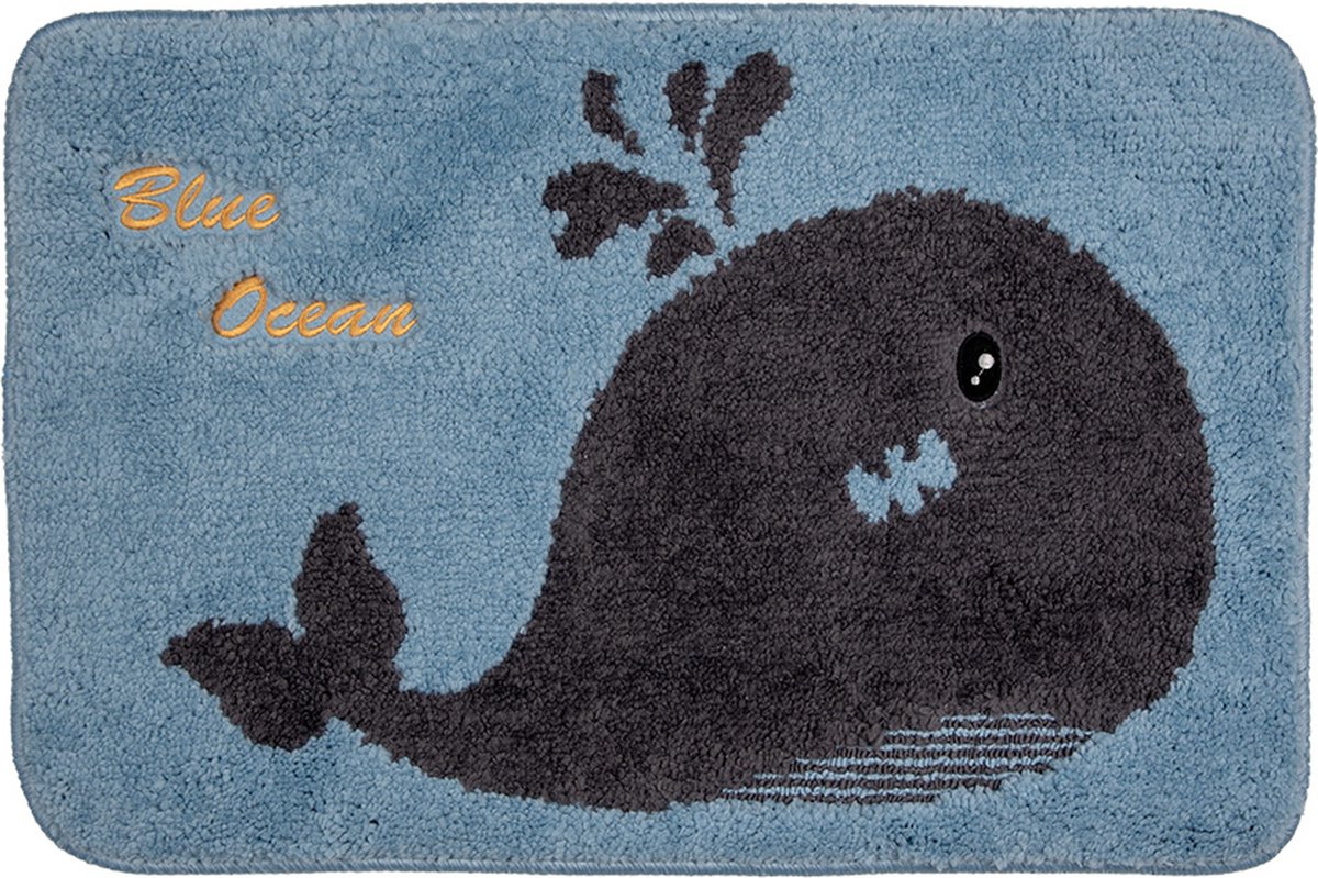 Badmat 58x38x1 cm Blauw Grijs Polyester
