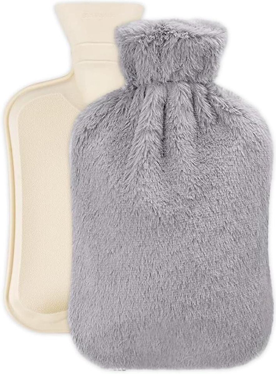Goedkoopste Kruik 2L Grote Warmwaterkruik Met Hoes Pluche Pluizig Warmtebehoud Veilig En Lekvrij Premium Natuurrubber Warmwaterkruik Voor Kinderen Volwassenen Grijs