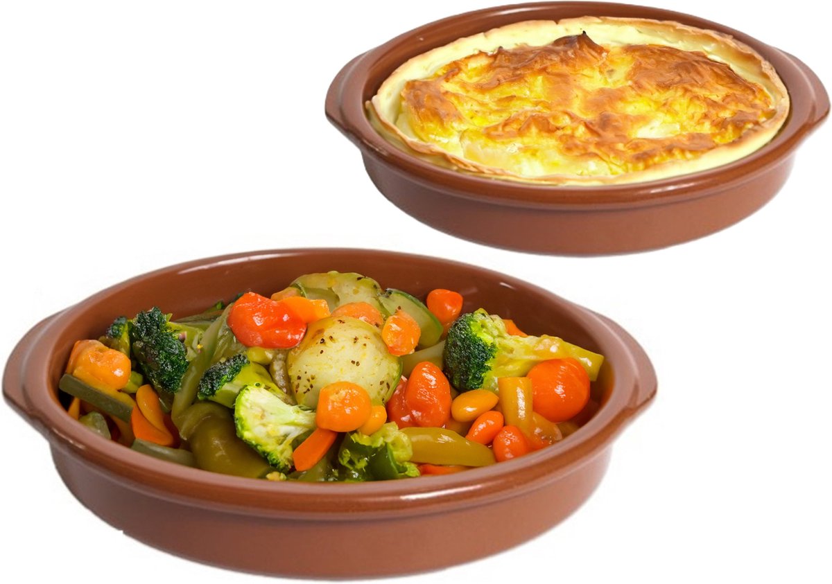 CM Tapas serveerschalen/ovenschalen set van 2x - D28 en D38 cm - rond - Spaans terracotta