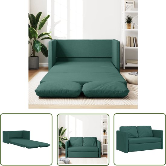 The Living Store Slaapbank vloermodel 2-in-1 112x174x55 cm stof donkergroen - Vloerslaapbank - Slaapbank - Kanapé-lit - Sofa Bed - Twee Persoons Bed