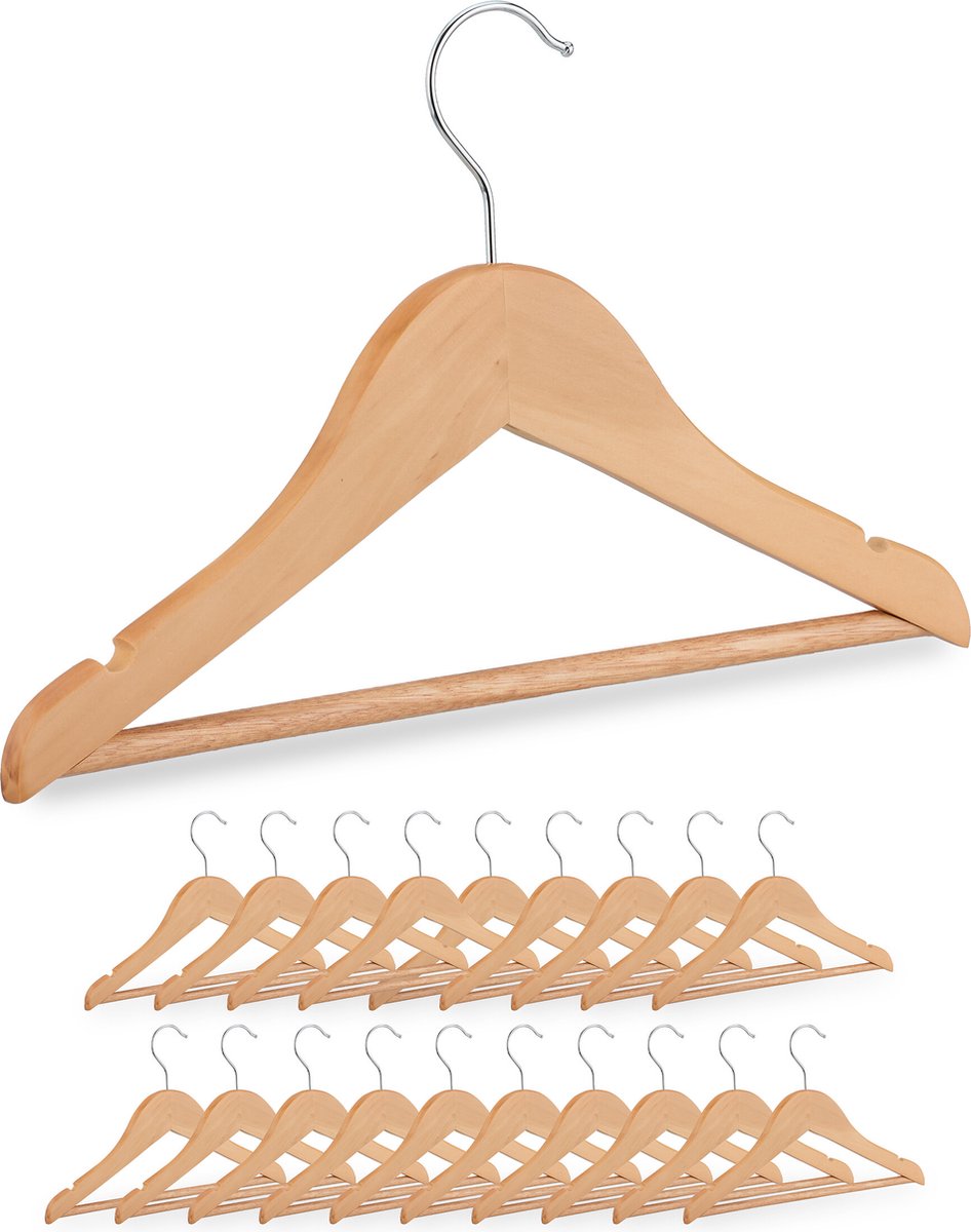 kinderkledinghangers hout - set van 20 - inkepingen - broeklat - draaibare haak - naturel