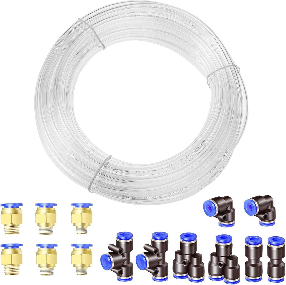 Flexibele Pneumatische PU-slang 10 Meter - Transparante Persluchtslang 10mm x 6.5mm met Verbindingsstukken