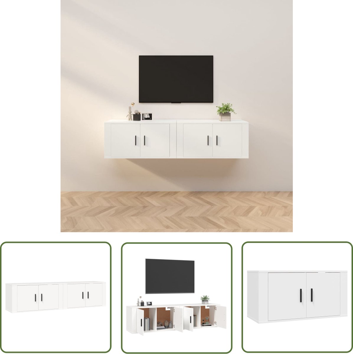 The Living Store Tv-wandmeubels 2 st 80x34,5x40 cm wit - TV Wandmeubel - Tv Kast - Houten Tv Stand - Wit Tv Meubel - Salontafel