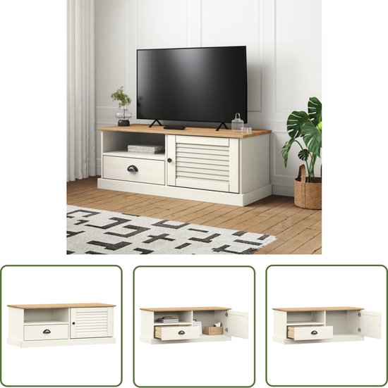 The Living Store Meuble TV en bois VIGO - 106 x 40 x 40 cm - Bois de pin Massief - Wit