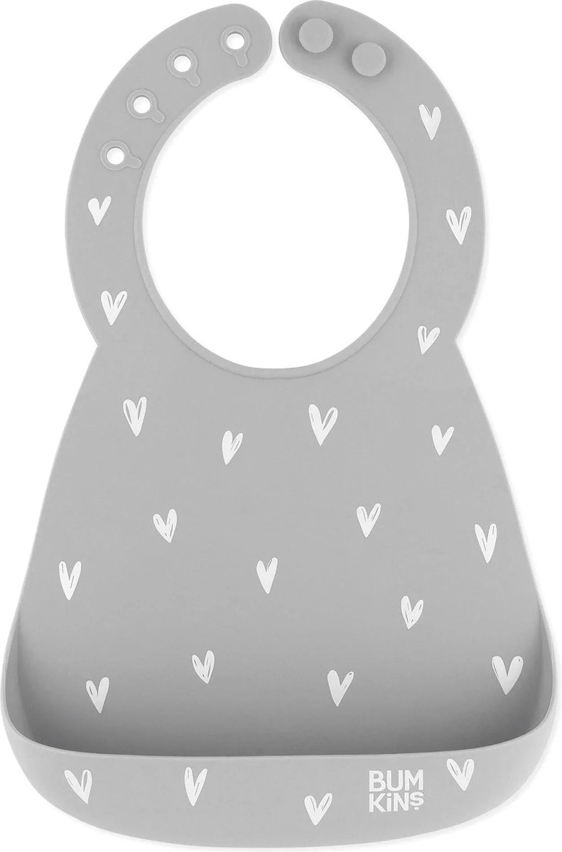Goedkoopste Bumkins - Siliconen slab met opvangbakje - Grijs Hartjes (6-24 maanden