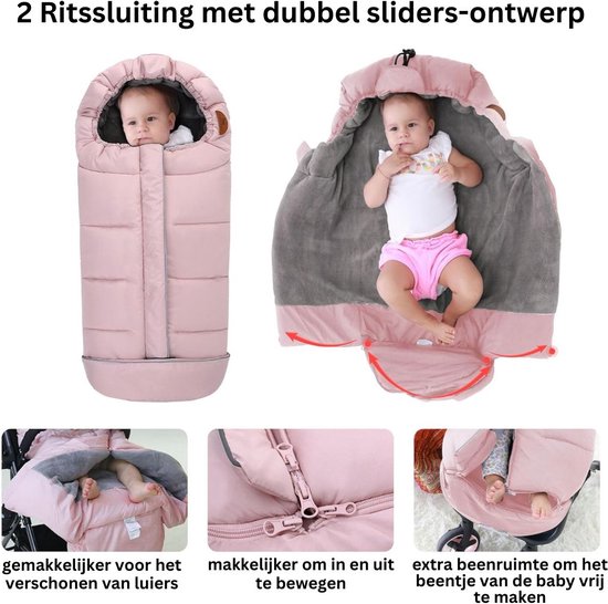 White-label Voetenzak Buggy - Kinderwagen Wiegdeken - Universeel - Roze van White-Label® — afbeelding 4
