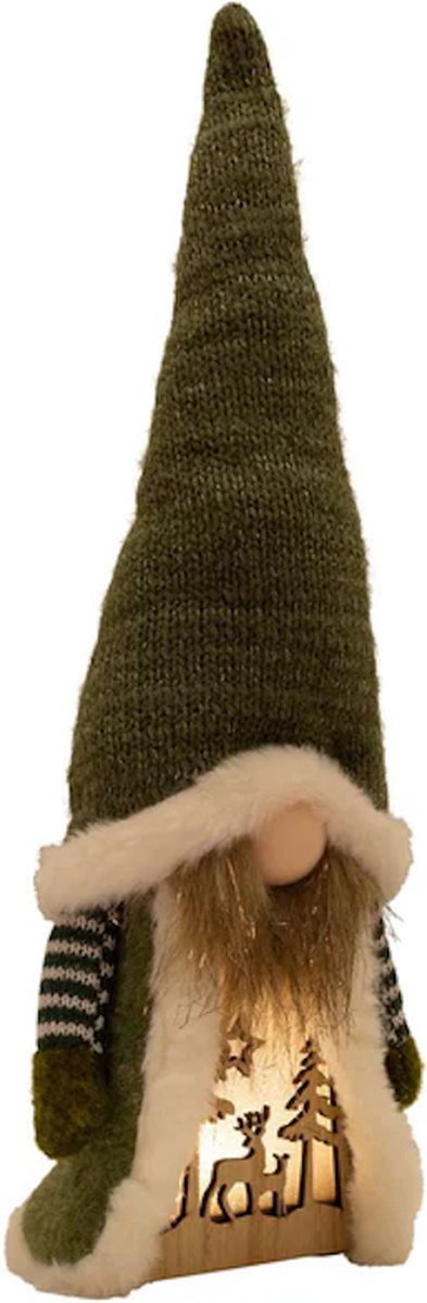 Handgemaakte LED Gnoom met kerstdecor - Groen - 39 cm