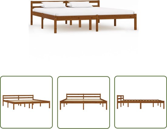 The Living Store Cadre de Lit en Bois Massief - 160x200 cm - Marron Miel