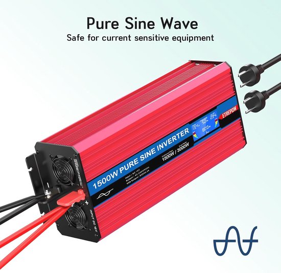 MOBILEKTRO® 1500 W zuivere sinus spanningsomvormer 12V naar 230V MCI-12/1500 omvormer met geïntegreerde 20 A lader met NVS- en UPS functie inverter converter incl. afstandsbediening en LCD-scherm