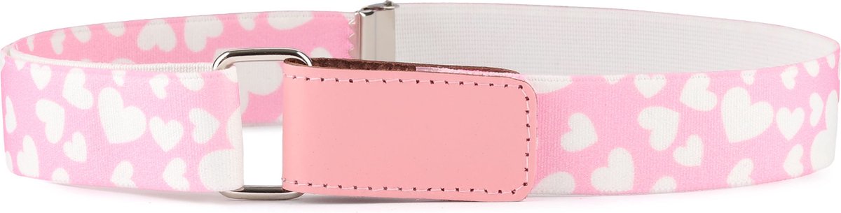 Ladeheid Kinderriem - Riem - Broekriem - Verstelbaar - Polyester - LA-TG-P15 - Rosa/Weiße Herzen - 5-12 Jahre