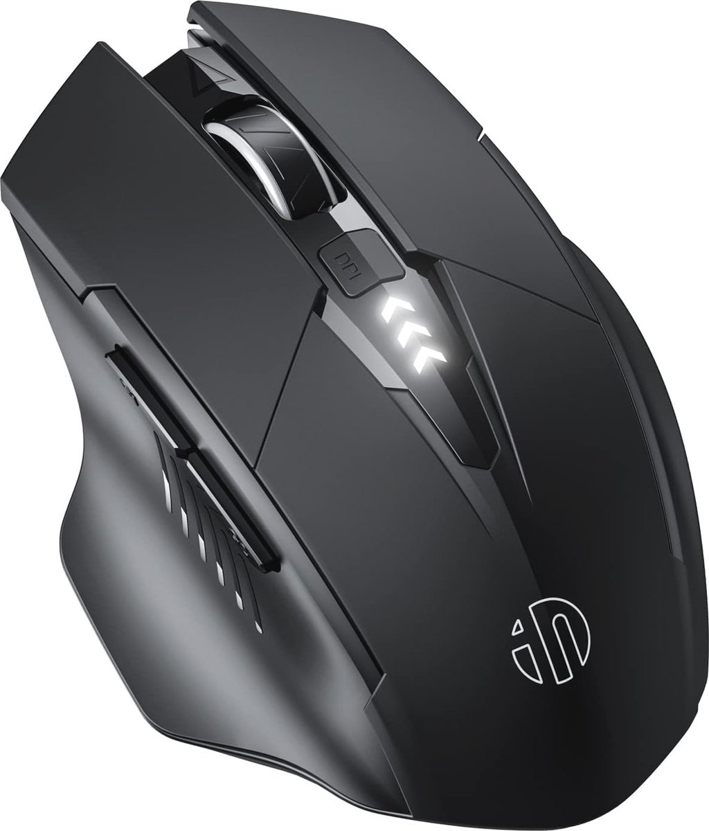Draadloze Ergonomische Muis met Oplaadbare Batterij, 6 Knoppen en 1600 DPI - Zwart