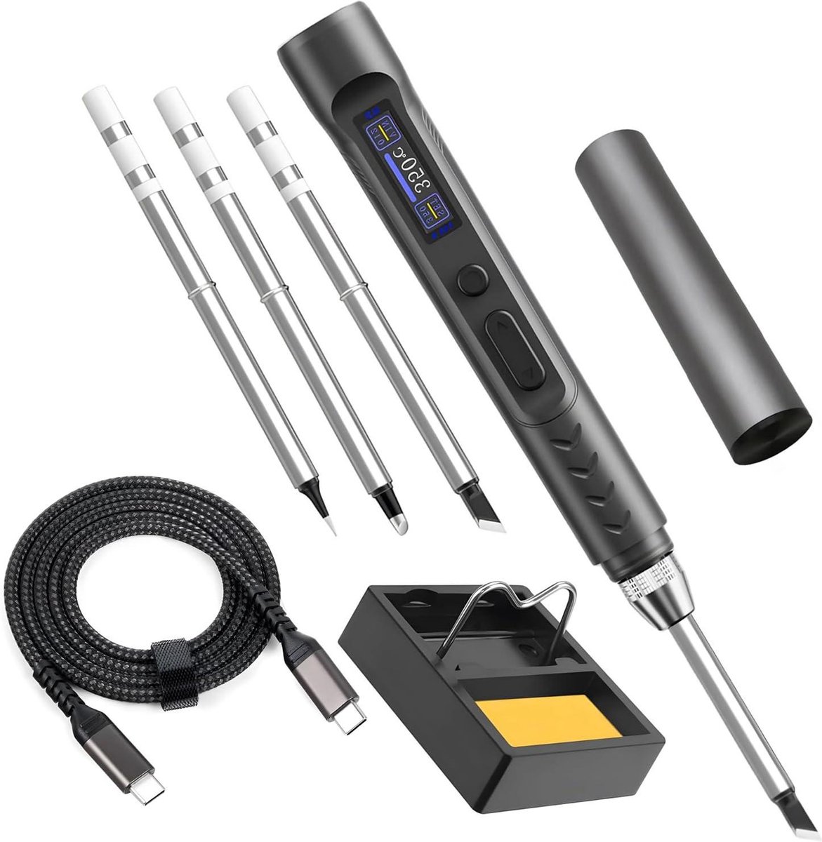 Smart USB soldeerbout kit HD-scherm digitaal display 65W PD-voeding 4 tips temperatuur instelbaar 150-450 ℃
