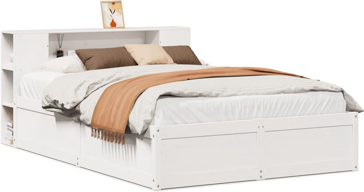 vidaXL - Bedframe - zonder - matras - massief - grenenhout - wit - 135x190 - cm
