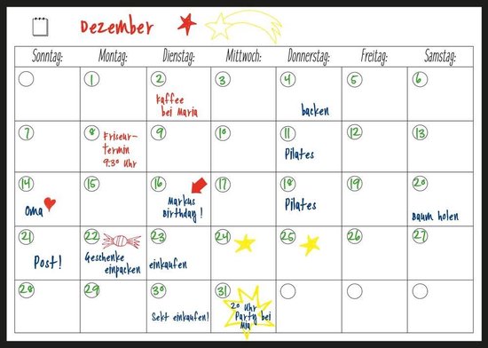 SONNELD Maandplanner, afwasbaar, magnetisch, voor koelkast