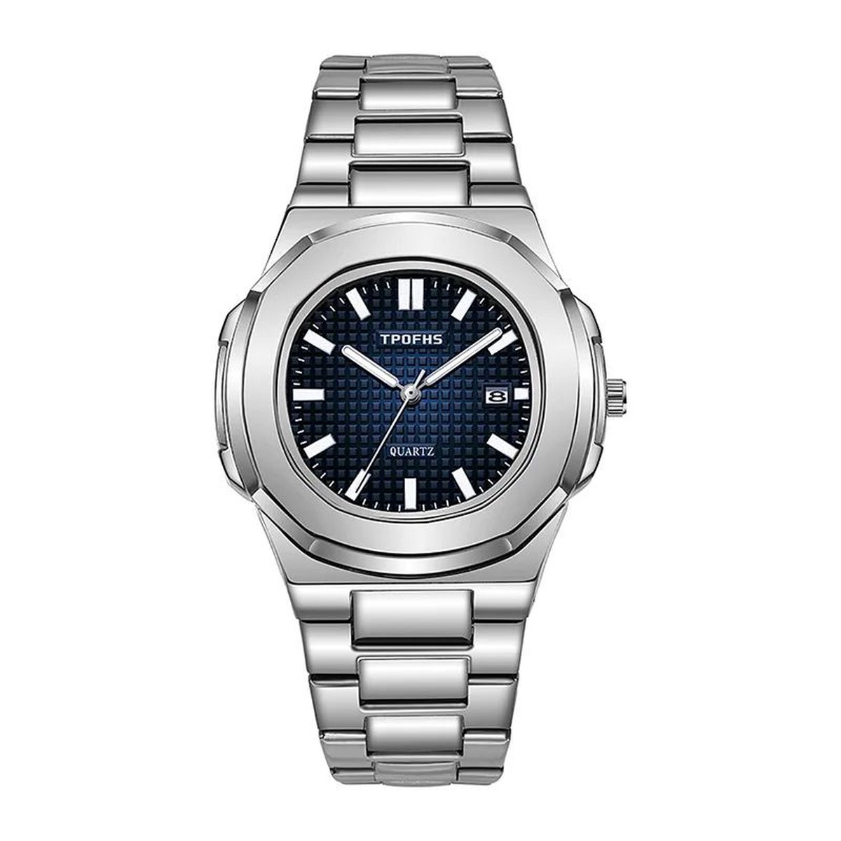 Tpofhs - HerenHorloge - Polshorloge - Heren - Cadeau - Horloge - Geschenkdoos - Mannen - Zilver en Blauw - Polsband Zilver