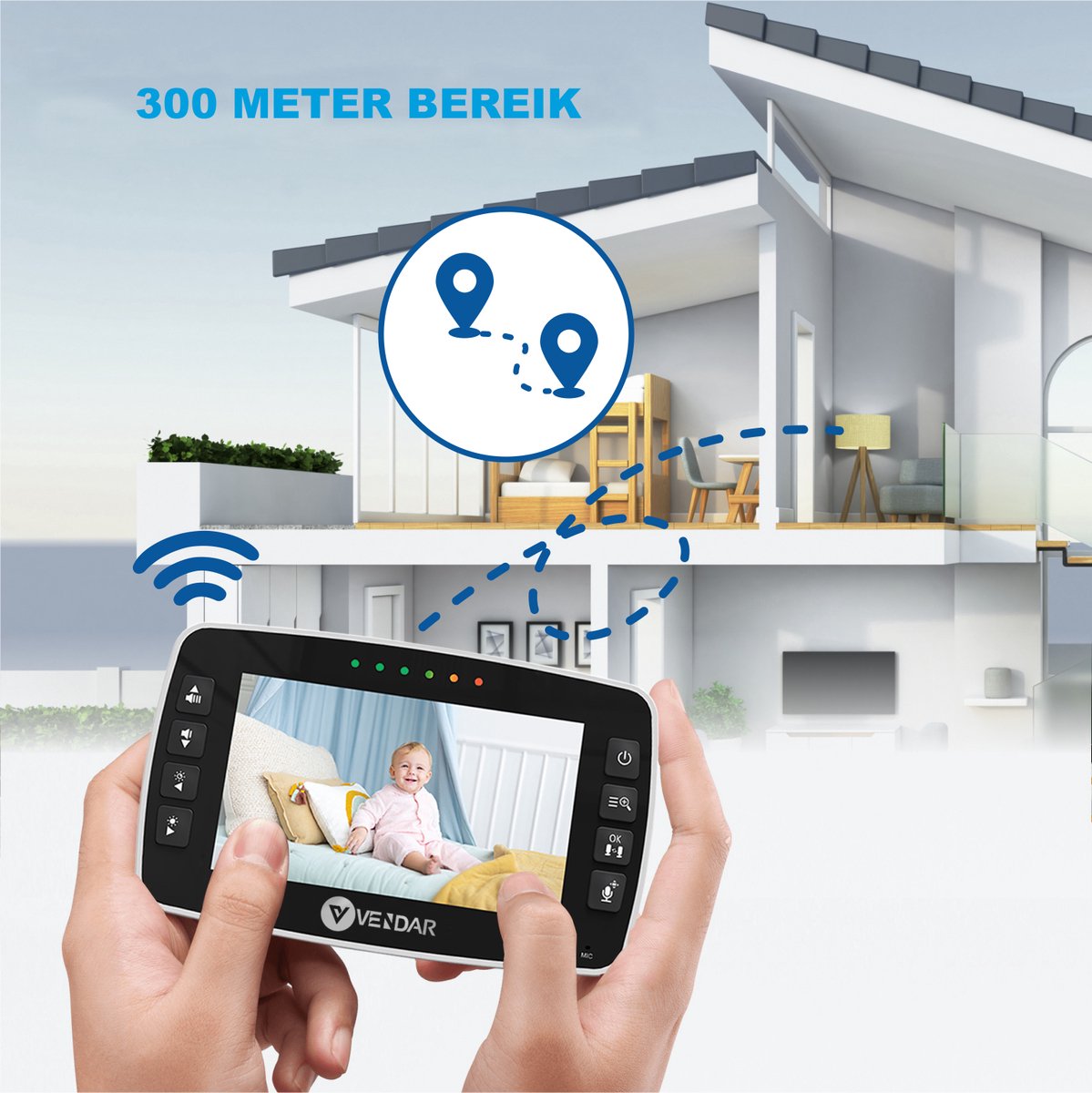 Afbeelding 3 van Vendar® Babyfoon PRO - Babyfoon met camera - Nachtzicht & Zoom - Op afstand bestuurbaar - Video & Audio - ECO Mode - Baby monitor 4.3 Inch