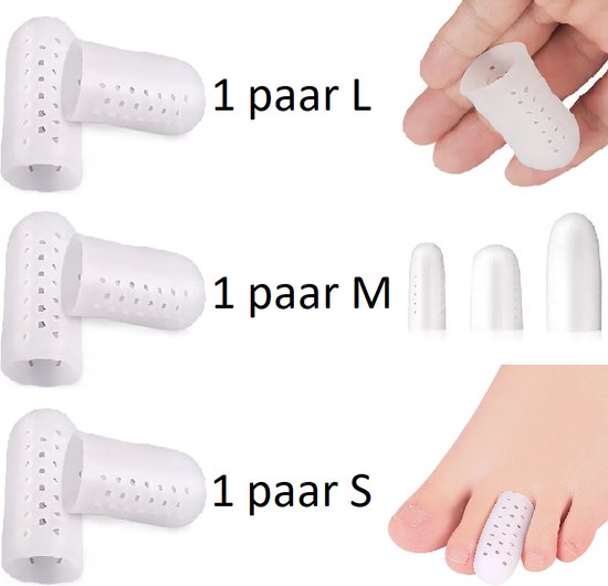 Foto: Teenbeschermer siliconen set 3 paar s m l witte teenbeschermers voor kleine grote teen teenkap teenspreider comfortabele ondersteuning voor elke voet unisex ook te gebruiken voor je vingers vingerbeschermers vingerhoedjes keuken