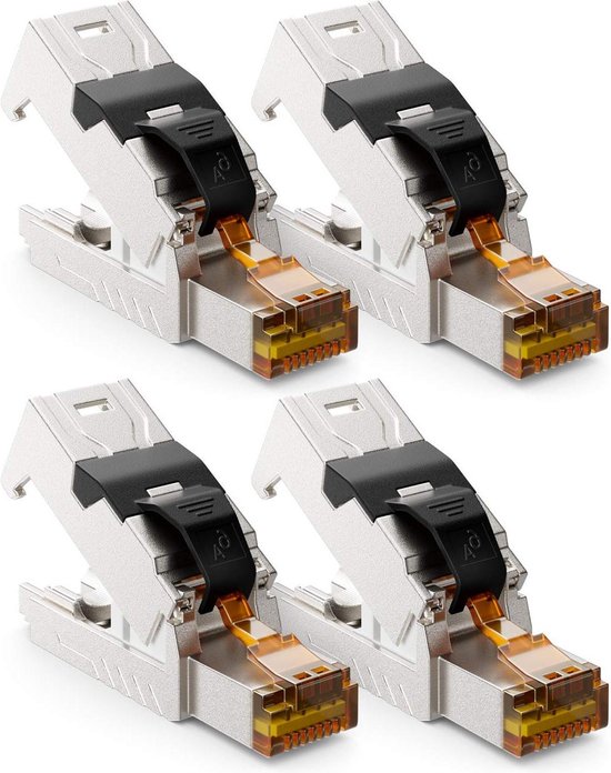 Connecteurs RJ45 Sans Outil Cat7 10 Gbps 600 MHz | Lot De 4, Blindés, Dorés, Réutilisables - Pour Câble CAT7/6A/6 - 13