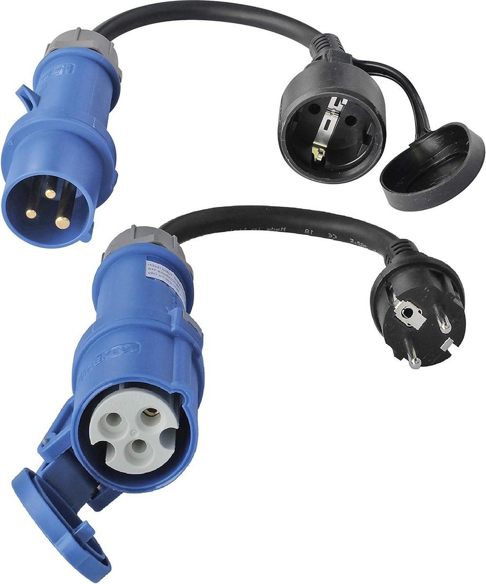 2 x adapterkabel CEE 230 V 16 A 3-polig - 03 m zwart