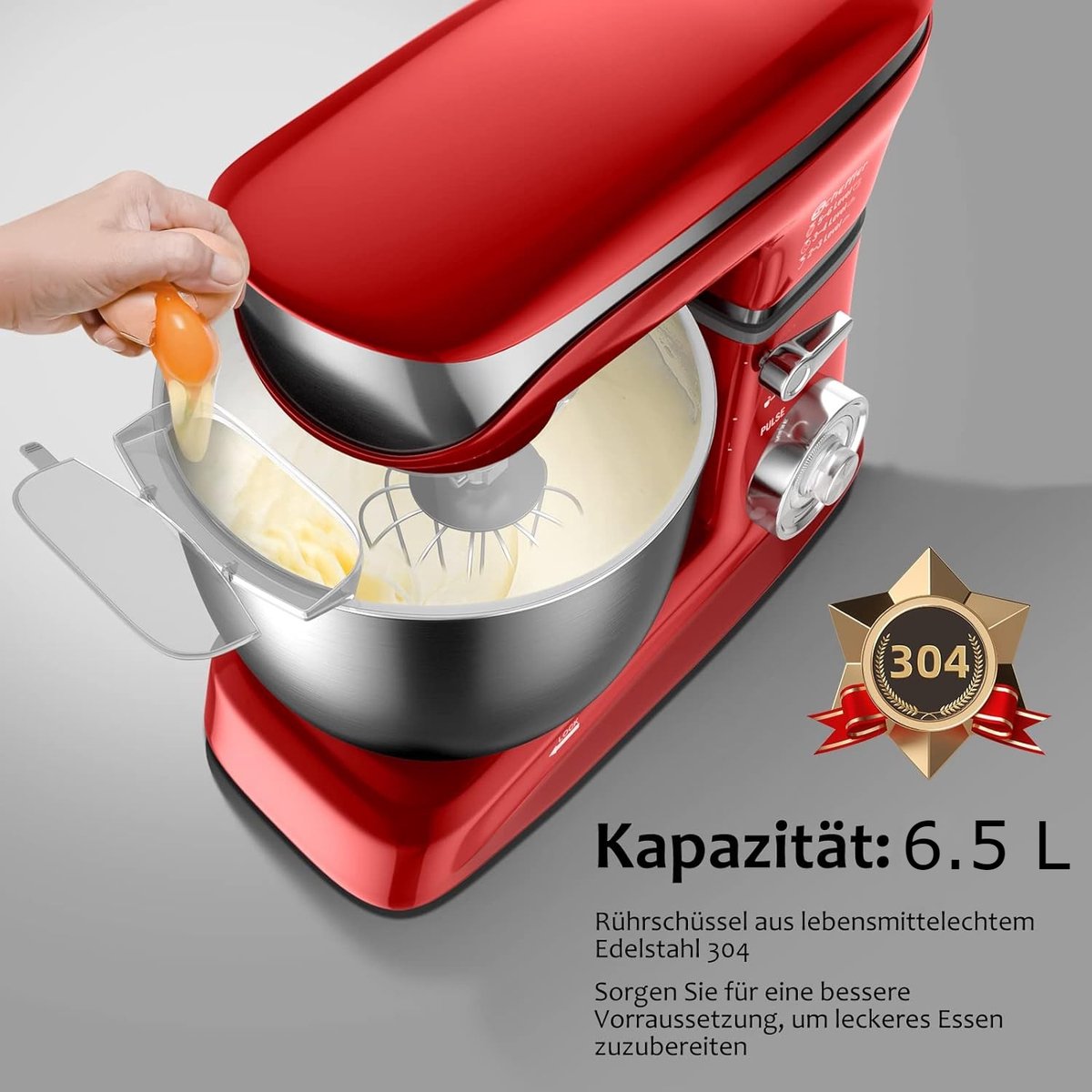 Royalty Line® PKM1900BG 3 in 1 Keukenmachine - 6.5 L Keukenrobot - 1900W Foodprocessor - Keukenmixer Met Blender & Vleesmolen - Rood — afbeelding 5