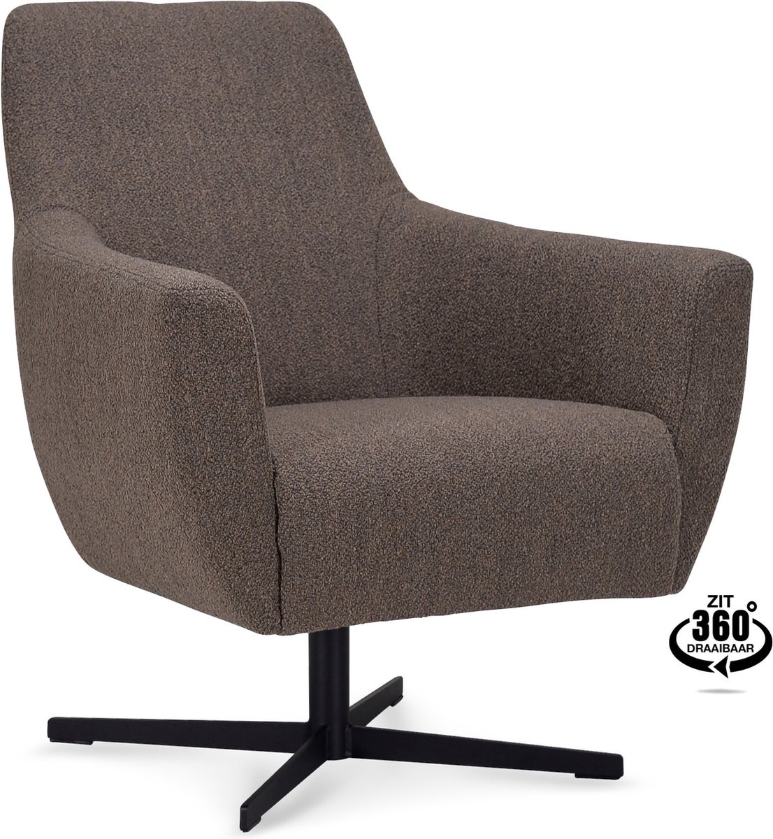 Icon Living - Fauteuil Pearl - Stof Alpine Brown - Poot Zwart 360° Draaibaar