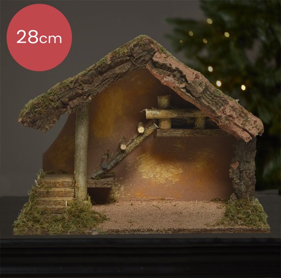 Kerststal met ladder voor kerstfiguren - 39 x 19 x 28 cm