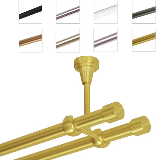 Goodivery ® Ensemble de tringles à rideaux élégantes montées au plafond de 480 cm avec doubles Rails en Messing Goud