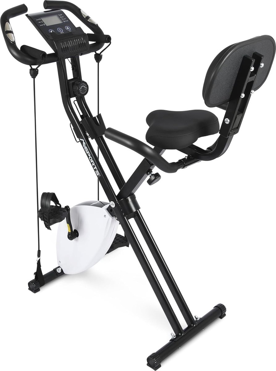 Fitness X-Bike met Weerstandsbanden - Inklapbare Fietstrainer met Rugleuning, LCD-display, Bluetooth en Hartslagmeter
