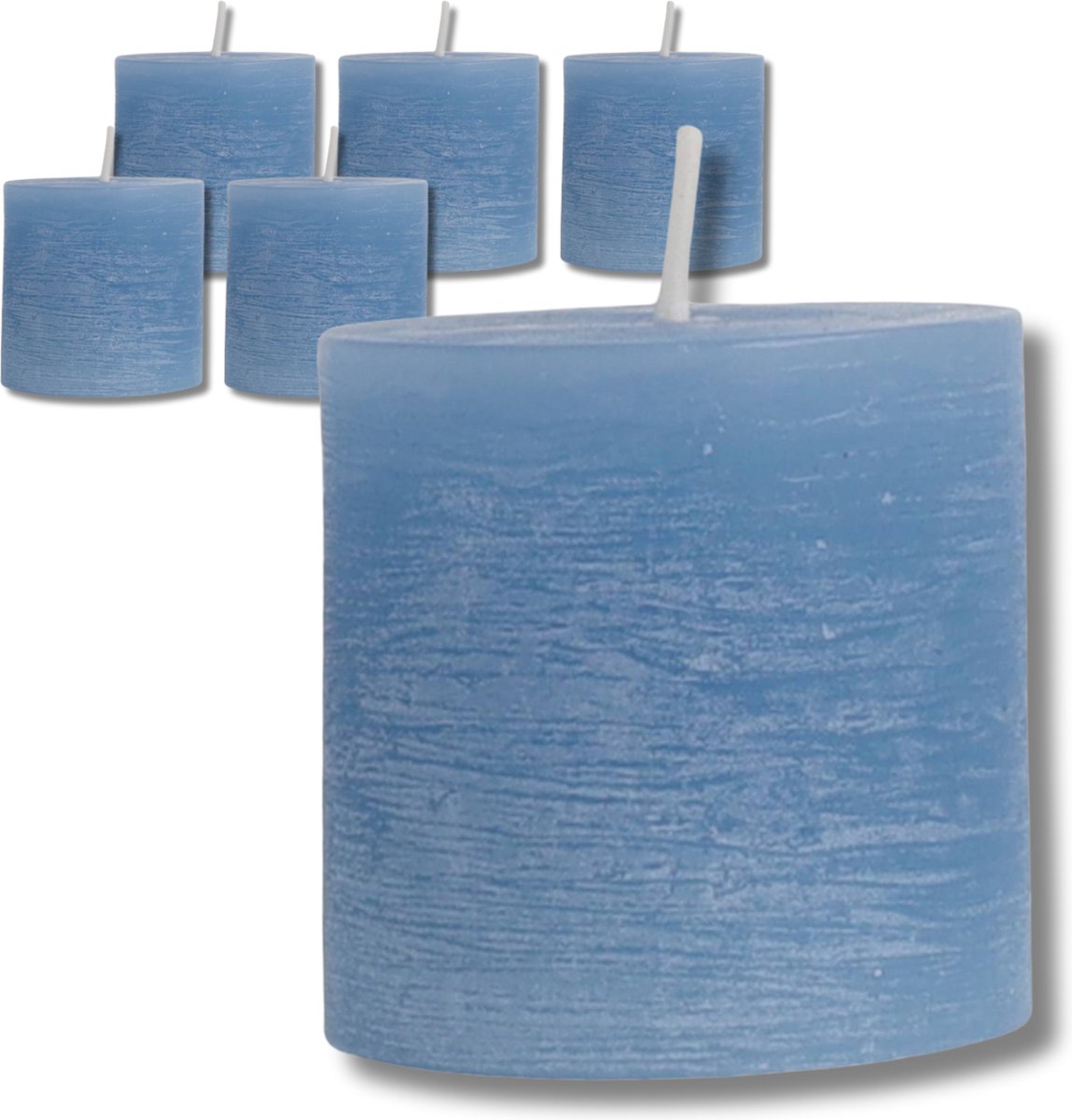 Scentmoods - Rustieke Kaarsen - Stompkaars - Set van 6 - Kaarsen - Oceaan - 5x5cm