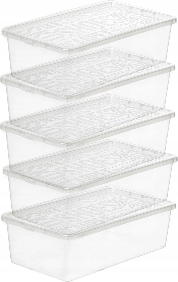 Doos met deksel voor schoenen Plast Team 34x19x11cm transparant - set van 5 stuks