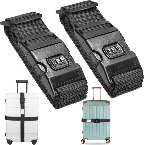 Kofferriem, 6 stuks bagageriem, snelgesp, verstelbare bagageriem met gesp, reiskofferriem, nylon kofferriem voor bagagebevestiging (zwart - 1,5 m