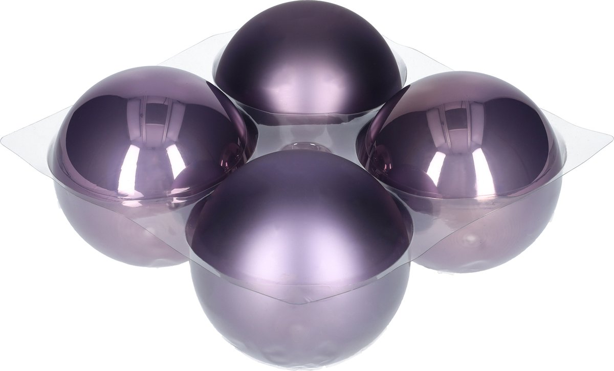 Glazen kerstballen - Set van 4 stuks/100mm - Luxe kerst decoratie - Sfeervolle kerstversiering voor in de kerstboom - Glas - Frosted Lilac - Donkerpaars – foto 4