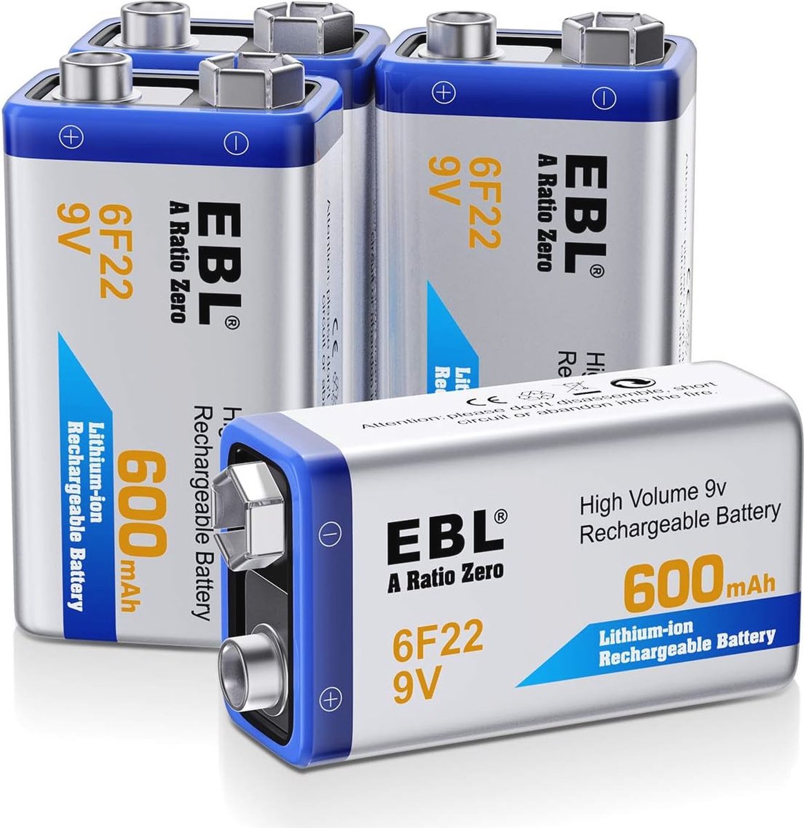 Goedkoopste Oplaadbare 9V batterijen 600mAh - 4 stuks Li-ion