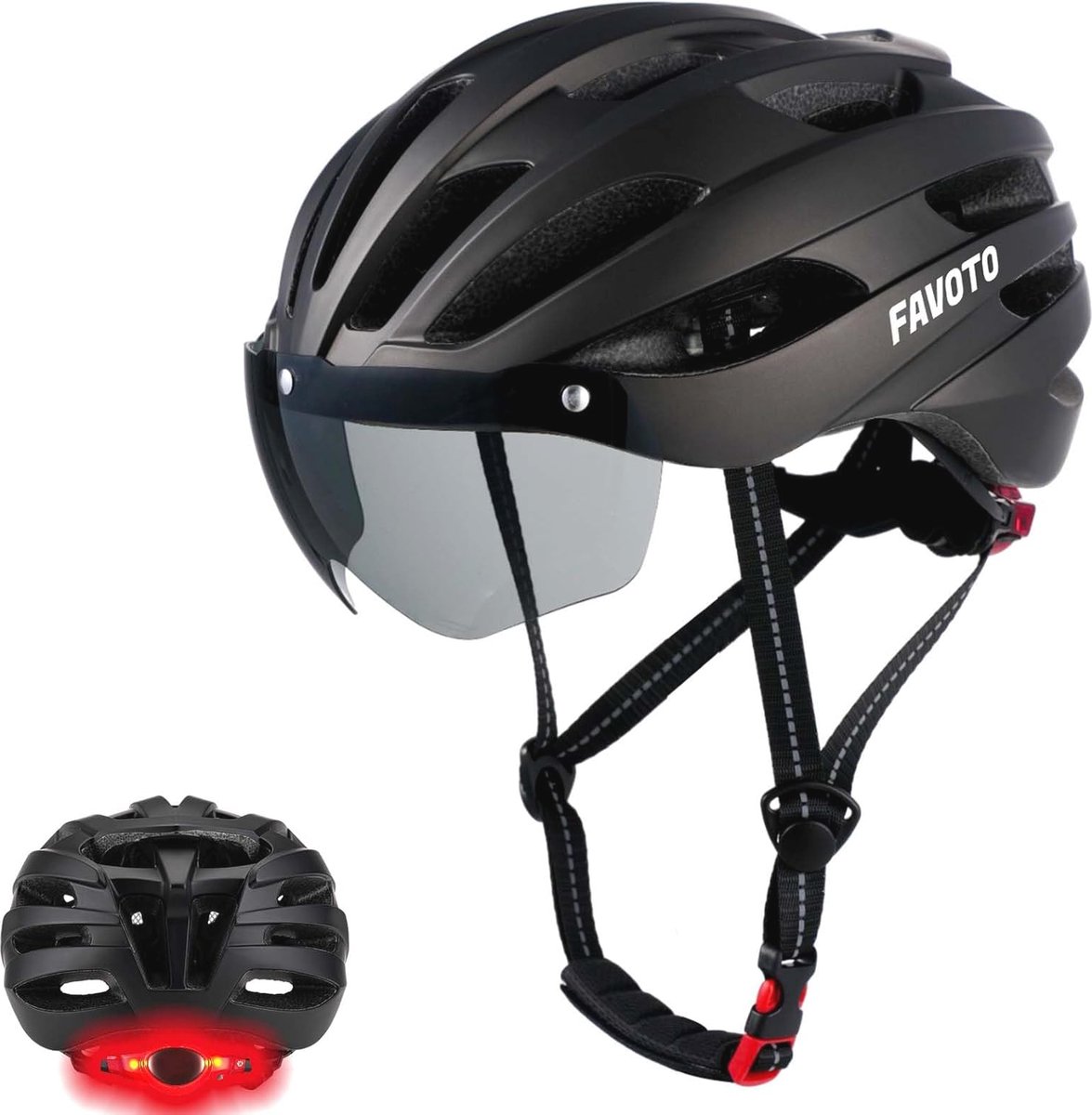 Fietshelm met Achterlicht voor volwassenen - Verstelbare Hoofdomtrek 57-61 cm, Afneembaar Vizier, Insectenbescherming en Veiligheidsfuncties