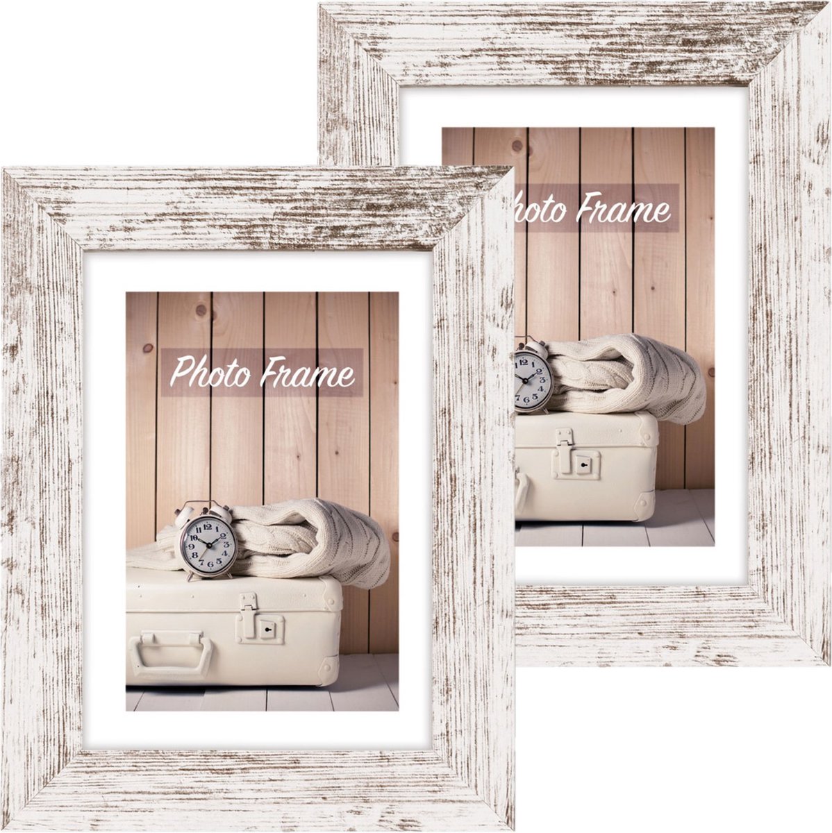 Zep Fotolijst hout - 2x stuks - whitewash - geschikt voor foto van 20 x 25 cm - staand of hangend Wit