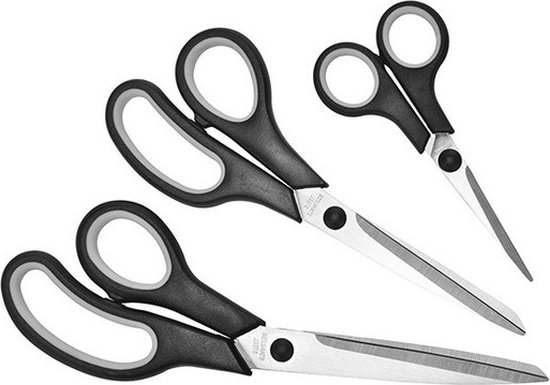 Ciseaux 3 pièces acier inoxydable noir - Ciseaux ménagers / ciseaux à broder / ciseaux de tailleur