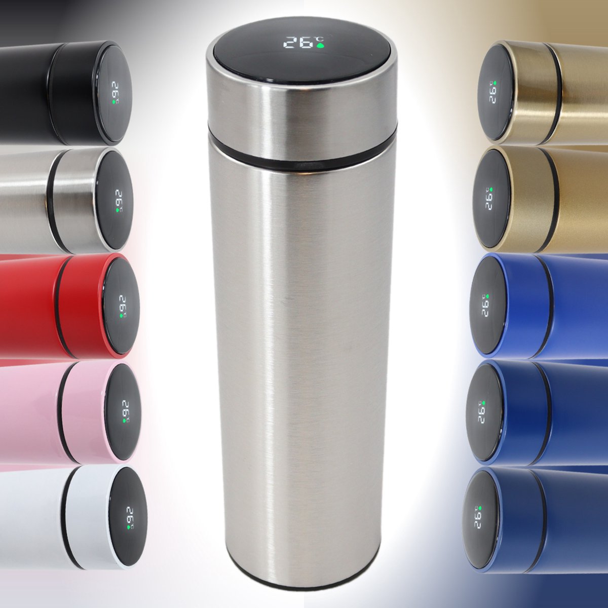 Smart Thermoskan Chrome Silver Met thee kruiden houder Zilveren luxe thermos kan RVS Met ingebouwde temperatuurmeter Luxe thermos container zilver Voor koffie thee en andere warme dranken 500 ml