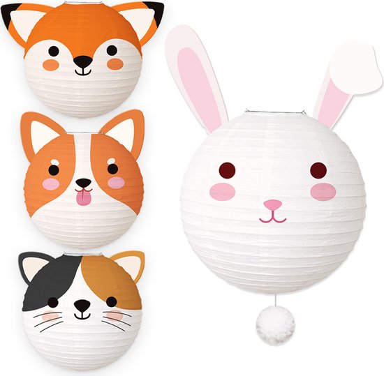 Sint Maarten Lampion Kind Treklampion Sint Maarten Dierenhoofdjes Jungle Feest Verjaardag Versiering Dieren - 4 Stuks