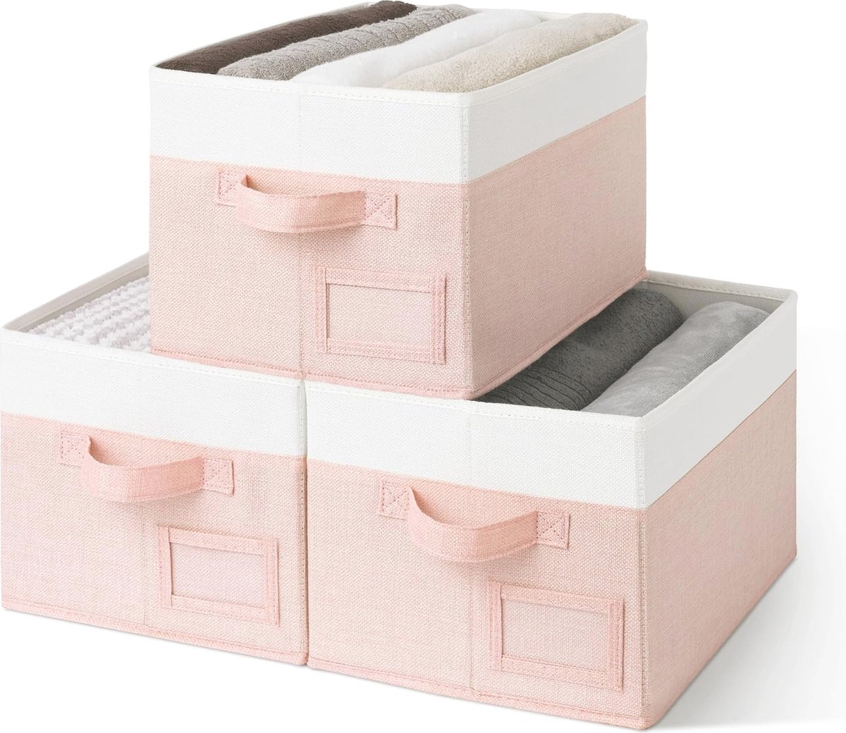 Opbergdozen Set van 3 - Stof, Opvouwbaar en Ruimtebesparend voor Kleding en Organisatie - Wit en Roze