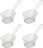 Patat/snacks frituurmandje - 4x - zilver - 9 x 11 x 6,5 cm - serveer mandje - tafel dekken