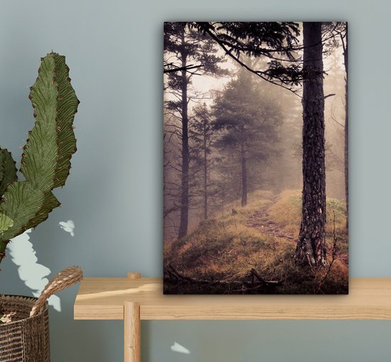 Tableau sur toile Brume - Décoration d'automne - Nature - Forêt - 20x30 cm - Décoration murale