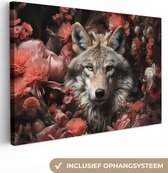 Peinture sur toile 90x60 cm - Chien loup - Accessoires de décoration de chambre fleurs - Peintures d'animaux de salon - Décoration murale de chambre - Décoration murale de cuisine - Toile murale d'intérieur - Maison de décoration