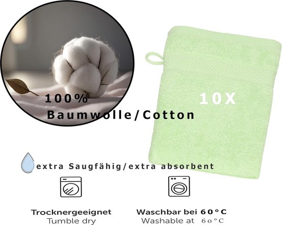 Set of 10 Palermo Washcloths 100% Cotton - 16 x 21 cm - Various Colours - Green hydrofiele washandjes van Merkloos — afbeelding 2