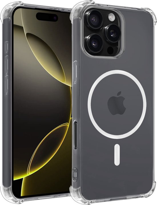 Coque transparente avec anneau MagSafe, adaptée à un iPhone 16 Pro.