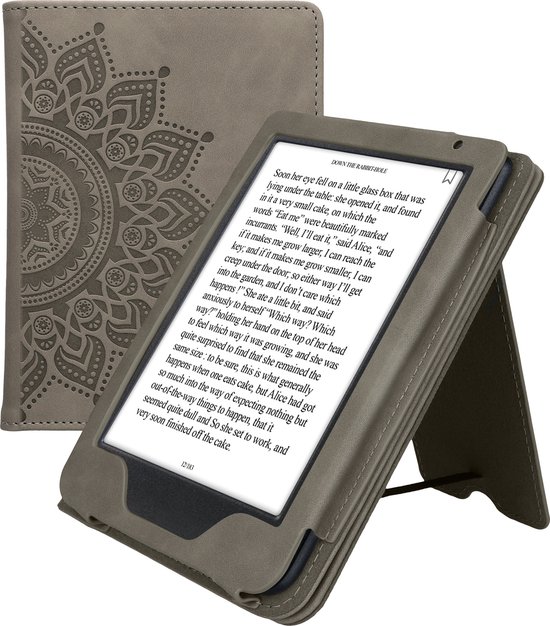 kwmobile e-reader hoesje geschikt voor Kobo Clara BW / Colour hoes - E reader flip case van kunstleer - Ereader cover met stand - Opkomende Zon design in grijs van Merkloos — afbeelding 3