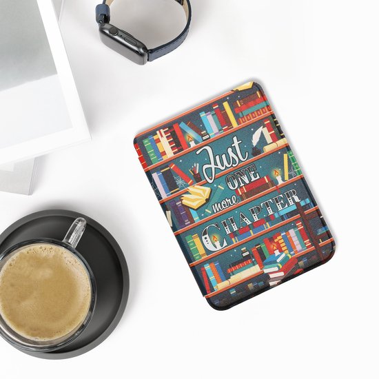 kwmobile e-reader hoesje geschikt voor Kobo Clara BW / Colour hoes - E reader flip case met magnetische sluiting - Ereader cover - bibliotheek design in meerkleurig van Merkloos — afbeelding 5